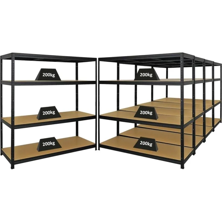 PROREGAL Mega Deal 5er-Set Schwerlastregal Giant Elephant 160 x 150 x 60 cm mit 4 Ebenen Fachlast 200kg Schwarz, Kellerregal, Steckregal, Garagenregal, Lagerregal