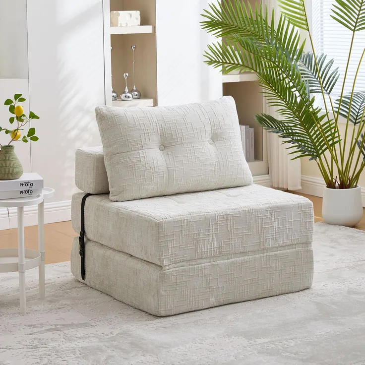 Abrihome Klappbares Schlafsofa mit Rückenlehne, Beige, 79x79x57 cm