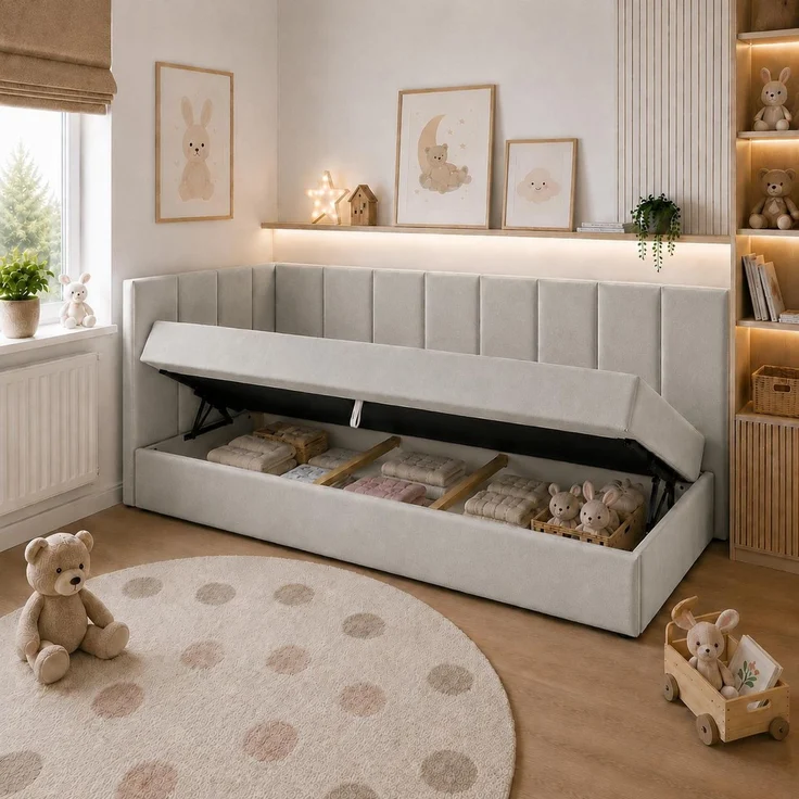 KRISAN MÖBEL Polsterbett TEDY in Hellgra 80 x 200 cm mit Bettkasten, gepolstertem Kopfteil und praktischem Stauraum, modernes Einzelbett für Kinder- und Jugendzimmer Grau – Bild 5