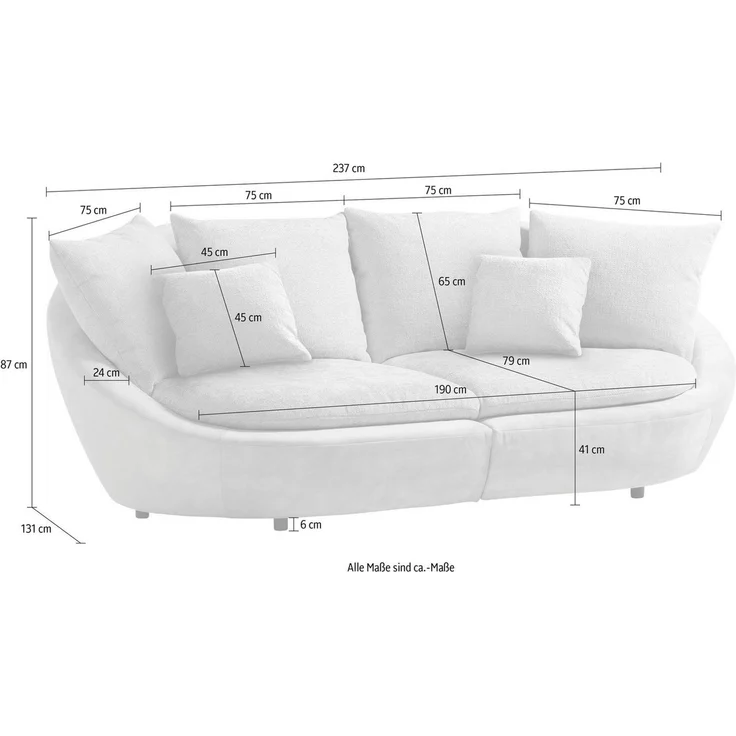 TRENDMANUFAKTUR Big-Sofa Maui, inklusive 4 Rückenkissen und 2 Zierkissen, Designersofa, Organische Form, Sofa frei im Raum stellbar, moderne Optik – Bild 3