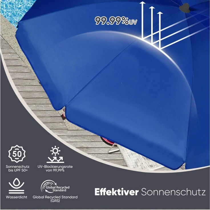Sekey Balkonschirm 200cm Sonnenschirm Rund Gartenschirm Terrassenschirm mit UV-Schutz 50, Balkonschirm höhenverstellbar, Stabiler Sonnenschirm knickbar – Bild 3