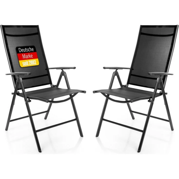 BigDean 2 Stück Gartenstühle 120 kg belastbar Balkonstühle Gartenstuhl - Klappstuhl mit 7-Fach Verstellbarer Rückenlehne – hochwertiger Campingstuhl für Balkon, Garten & Terrasse – dunkelgrau/schwarz – Bild 1
