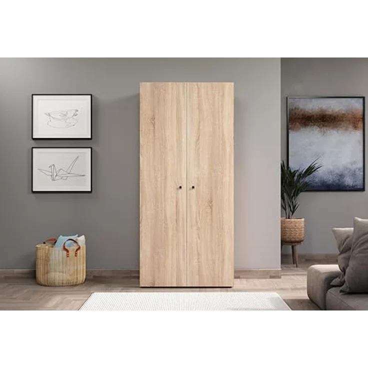 trendteam smart living - Basics - Kleiderschrank - Eiche - Garderobenschrank mit 2 Türen, 1 Hutablage und 1 Kleiderstange - (BxHxT) 81 x 176 x 51 cm - Moderner Stil – Bild 3