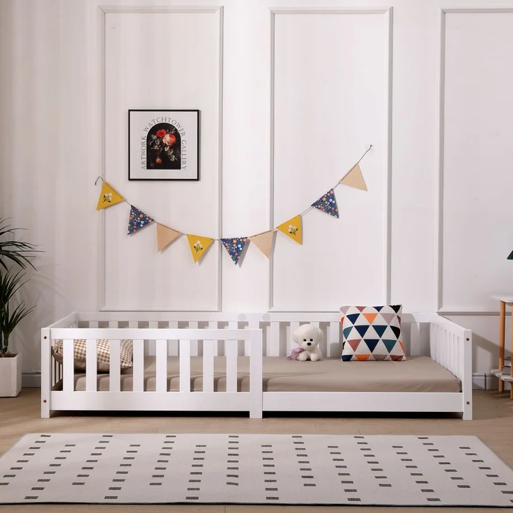 ecoMI Kinderbett mit Rausfallschutz und Lattenrost, Kiefernholz weiß, 90x200 cm – Bild 3