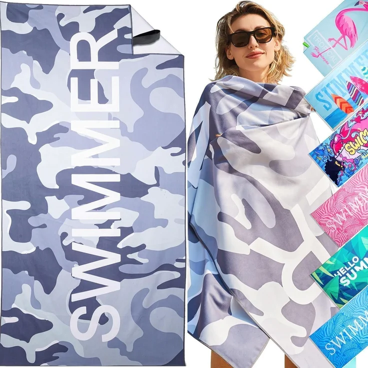 Mikrofaser Strandtuch Camouflage Grau 180x90cm Sandabweisend Schnelltrocknend – Bild 1