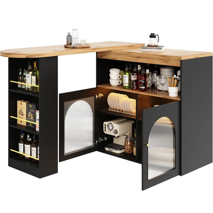 Ausziehbarer Bartisch 138-193x39x105 cm mit Stauraum – eleganter Tisch mit LED Lichtstreifen – Bild 10