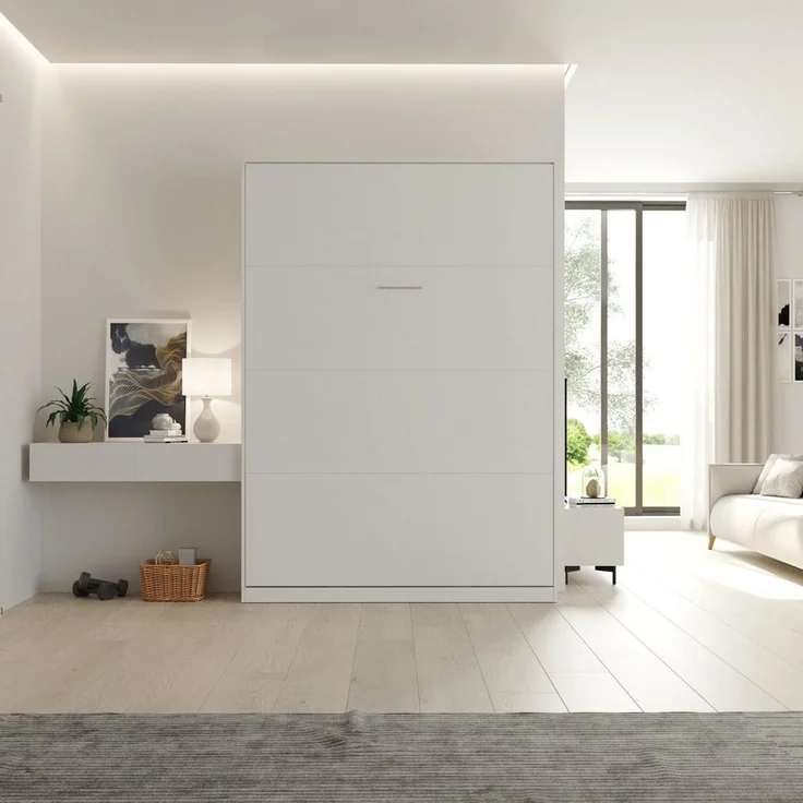 SMARTBett Schrankbett Wandklappbett 100/ 140/ 160x200 cm Weiß mit Gasdruckfedern, zwei Klickgurte – Bild 2