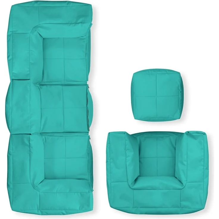 Lumaland Sitzsack-Lounge Modular Garnitur | 5-Teiliges Set | Indoor & Outdoor Sitz-Garnitur | Erweiterbar & Waschbare Sitzmöbel für Innenräume & Garten | Wasserfeste Chill-Out Lounge [Türkis] – Bild 1