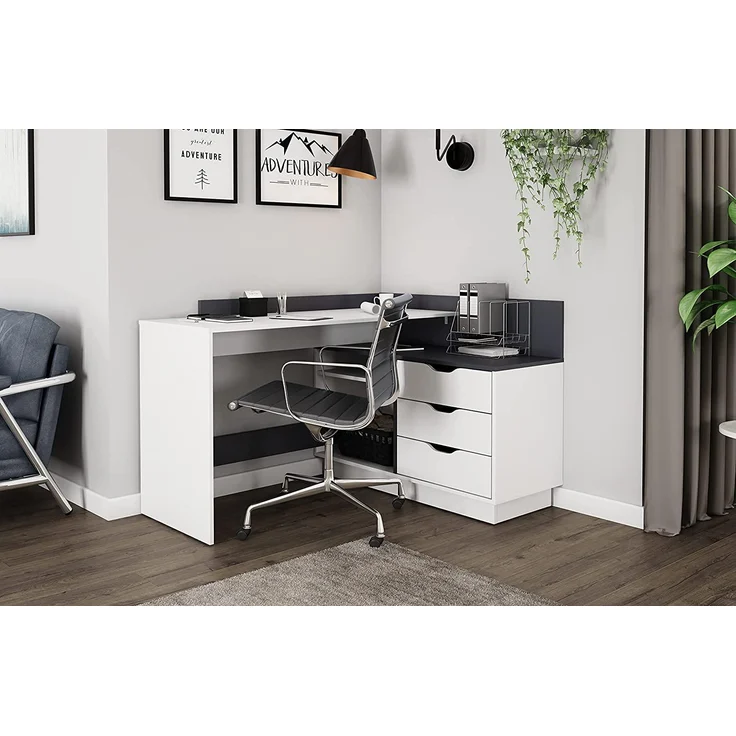 byLIVING Winkelschreibtisch BELFAST / Rechts oder Links montierbar / 3 Schubkästen / matt weiß - anthrazit /Bürotisch / Eckschreibtisch / Schreibtisch / B 129, H 83,5, T 105 cm – Bild 11
