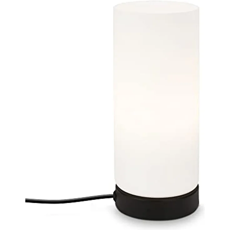 Briloner Tischleuchte Paipa, Zylinderform, 40 W, schwarzes Metall, weißer Glasschirm, IP20, Ø 10 cm, exkl. 1x E14 – Bild 1