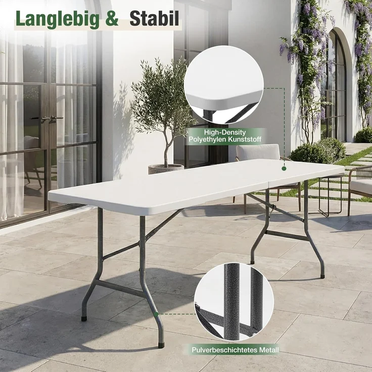 Sekey Buffettisch Tisch Klappbar Kunststoff 180 cm Campingtisch mit Tragegriff Partytisch Klapptisch Gartentisch für Garten Terrasse und Balkon, Weiß – Bild 7