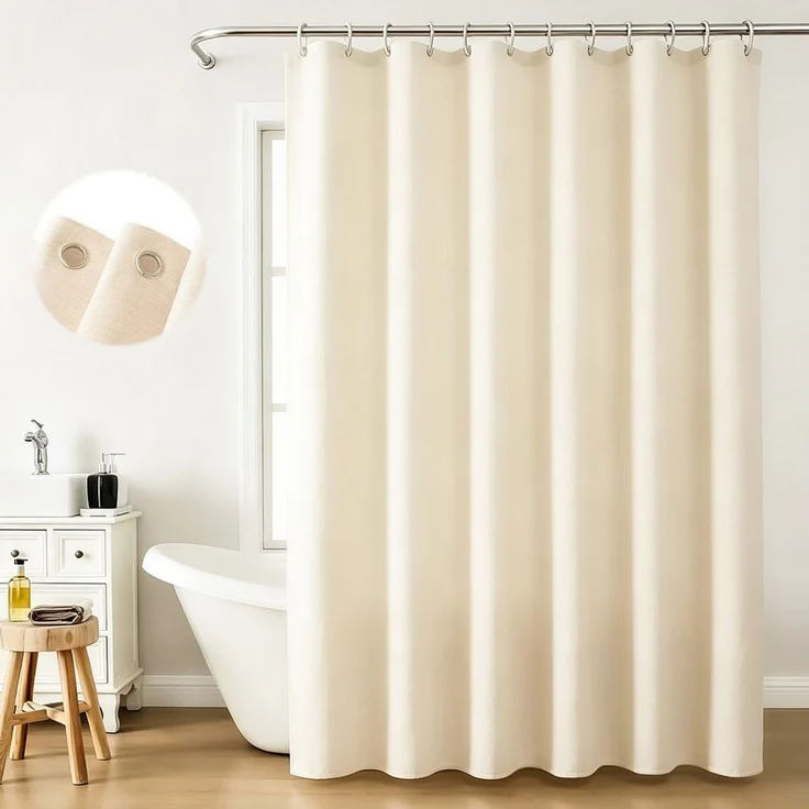 M&W DAS DESIGN Duschvorhang Shower curtains Anti schimmel Waschbar Mit gewicht Schwer Leinen beige Breite 180 cm – Bild 2