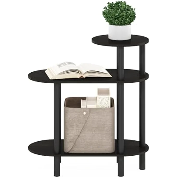 Furinno Turn-N-Tube Ovaler Sofa-Beistelltisch mit 3 Ebenen und offenen Ablagen, Espresso/Schwarz – Bild 4
