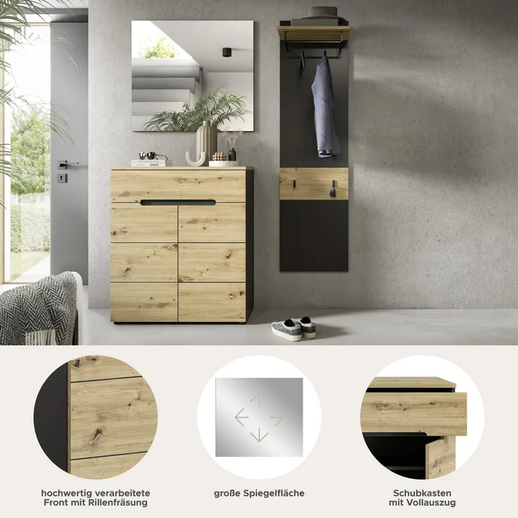 Garderobenkombination (B/H/T: 140x190x37 cm) in Artisan Nachbildung – Bild 8