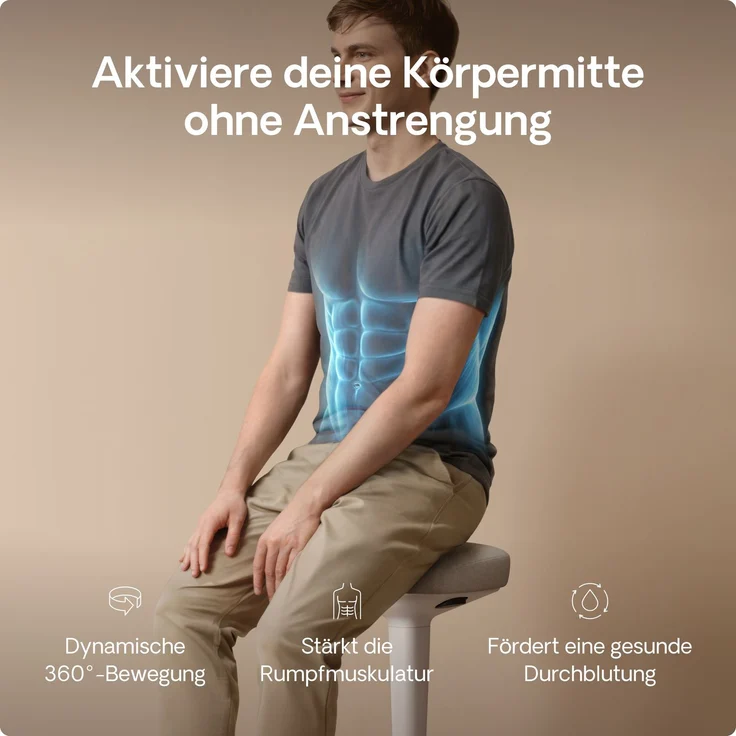 Ergonomischer Balancehocker Desktronic – Höhenverstellbarer Stehhocker für Homeoffice & Stehschreibtisch, Aktivsitz-Hocker mit Wippfunktion, rutschfester Standfuß – Grau – Bild 4