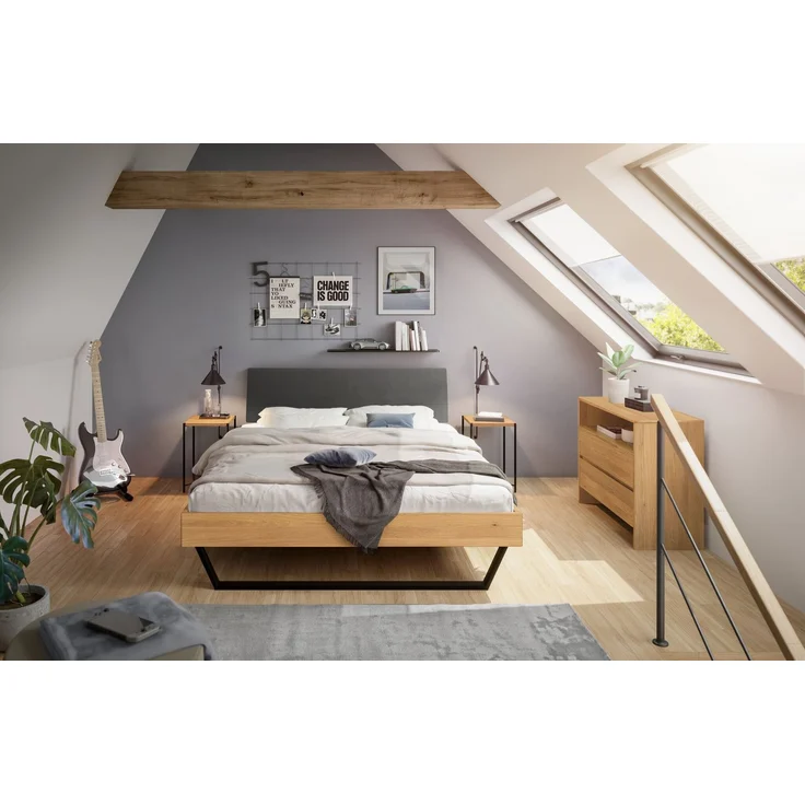 Hasena Bett Ariana Eiche bright mit Metallkufen 140x200 cm, Komforthöhe 25 cm – Trento – Bild 2
