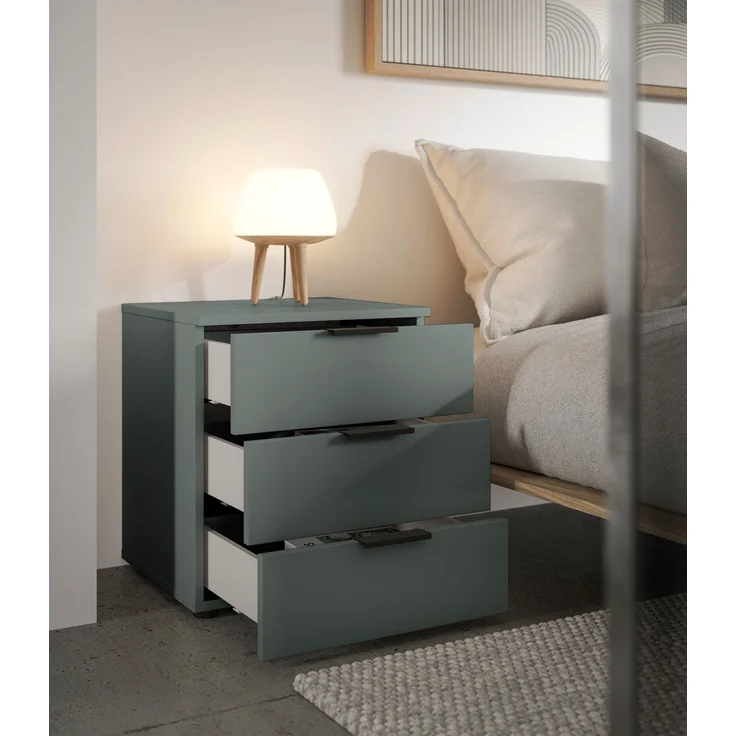 Nachtkommode >Linz< 3 Schübe, auch für Boxspringbetten, in Salbei - 45x50x40cm (BxHxT) – Bild 6