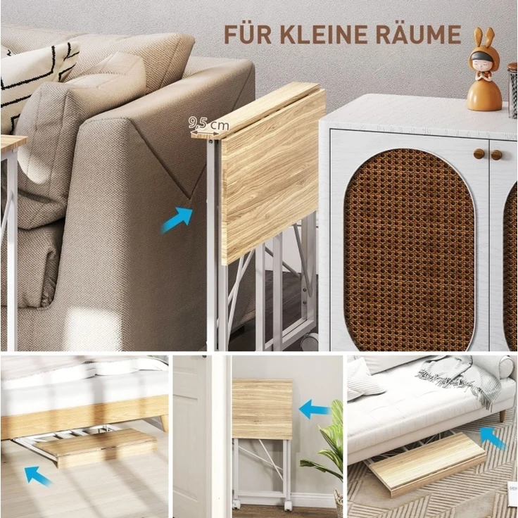 Klappbarer Schreibtisch 80x40x75 cm mit Rollen – MDF und Stahlgestell in Naturholzoptik – Bild 5