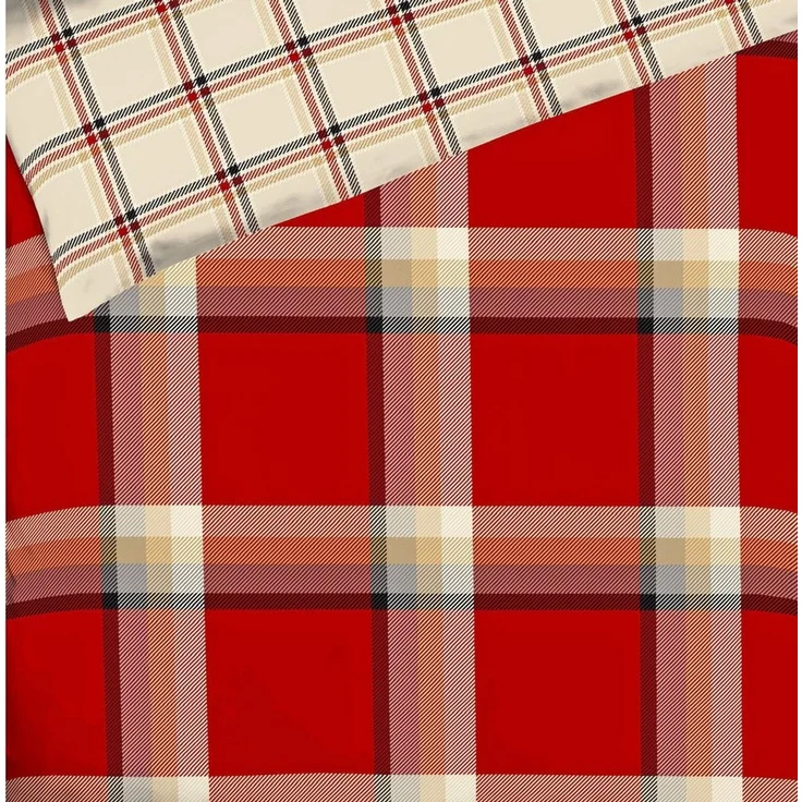 JACK Bettwäsche 135x200cm, 155x220cm New School Rot Kariert Kaeppel, Biber, 2 teilig, Karo-Dessin mit Beige-, Rot- und Blautönen – Bild 3