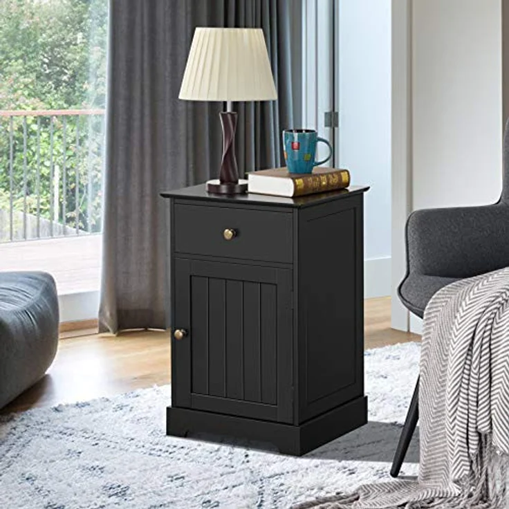 Yaheetech Nachtschrank Nachtkommode Boxspringbett Nachttisch mit 1 Schublade und verstellbarem Einlegeboden Moderner Beistelltisch für Schlafzimmer/Wohnzimmer 40 x 35 x 60 cm, Schwarz – Bild 3