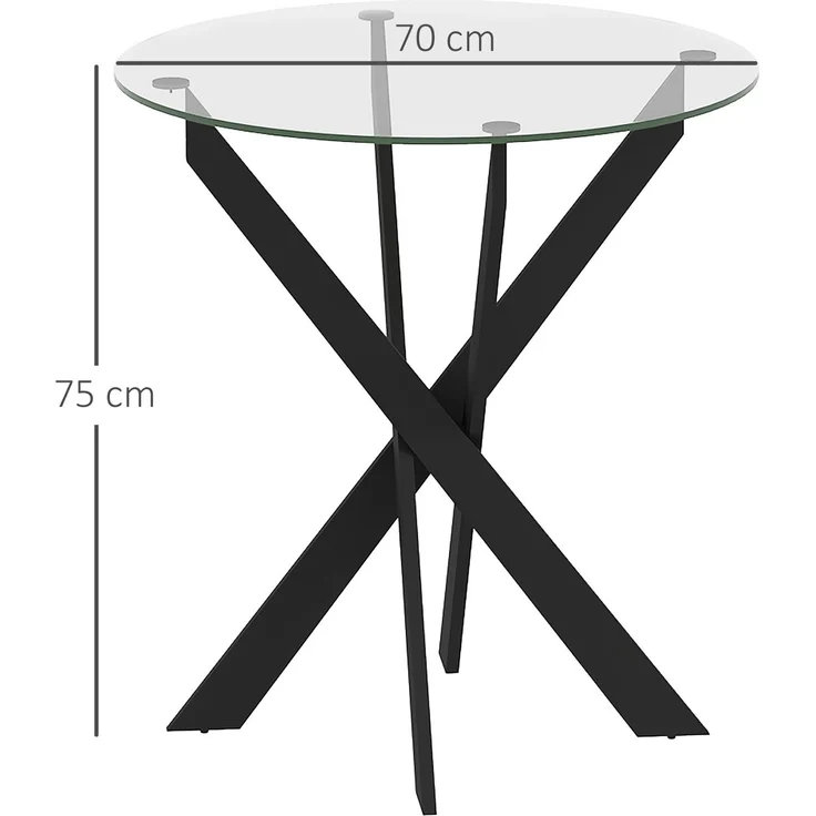 JARDJ Moderner Glas-Esstisch, 70 cm Durchmesser, Küchentisch mit gehärteter Glasplatte und Metallbeinen, für 4 Personen – Bild 5