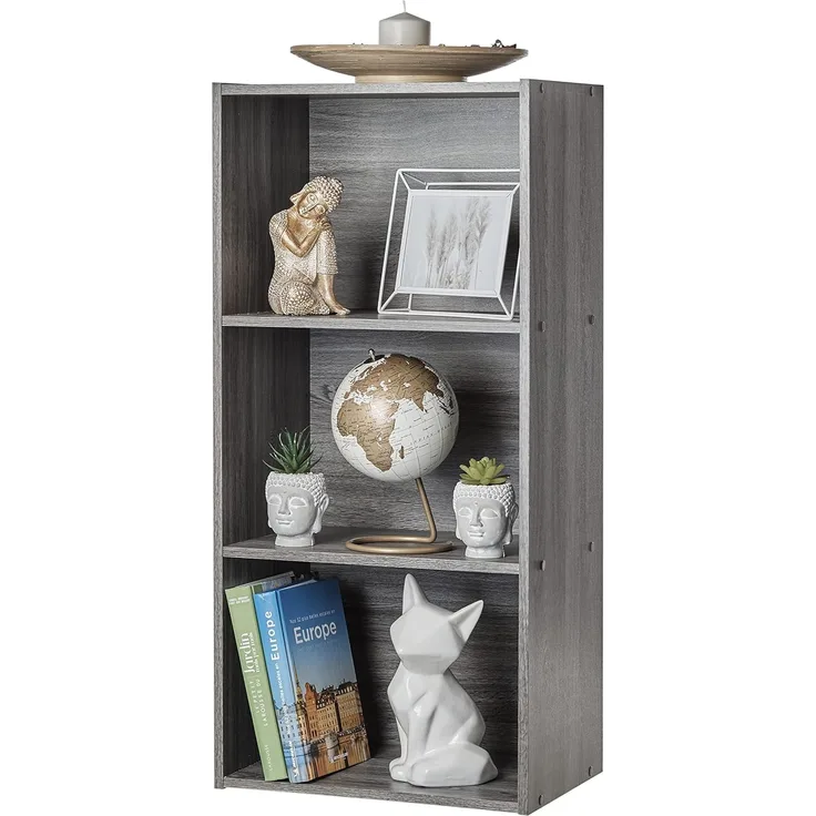 Iris Ohyama, Aufbewahrungseinheit, Bücherregal, 3 feste Regale, massiv, Design, multifunktional, Büro, Eingang, Schlafzimmer, Wohnzimmer – Basic Storage Shelf CX-3 – graue Eiche