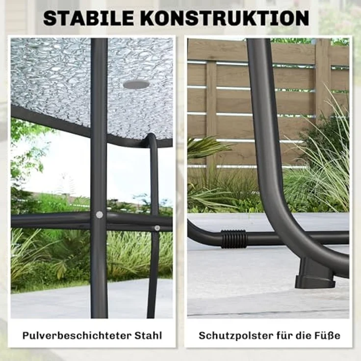 Outsunny Garten-Essgruppe mit 6 Klappstühlen, Sonnenschirm, Wasserwellenmuster, (Gartenset, 8-tlg, Gartenmöbel Set), für Garten Terrasse Grau – Bild 6