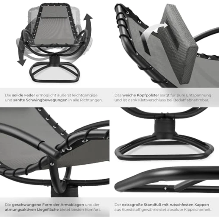 tectake Gartenliege Toulon, 1 St, Ergonomische Gartenliege mit sanfter Schwingfunktion – Bild 7