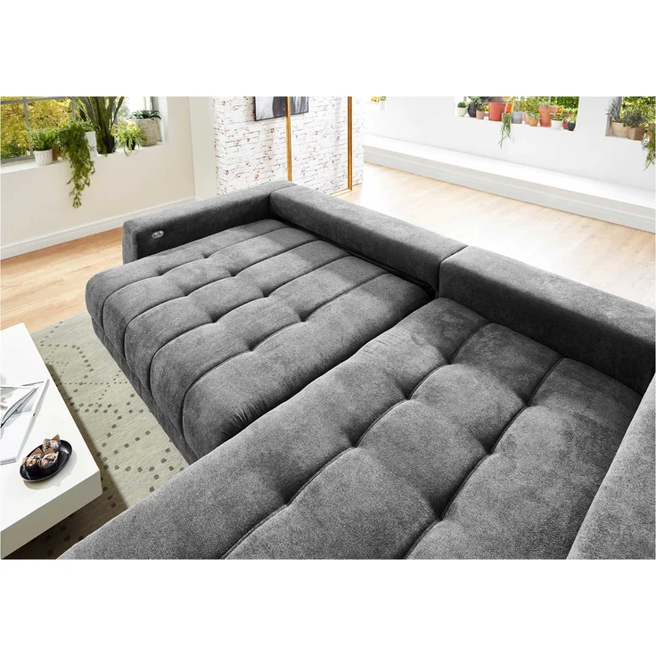 Wohnlandschaft Molly / Mustang, Flachgewebe, Holz, Anthrazit, 300 x 86 x 225 cm – Bild 4