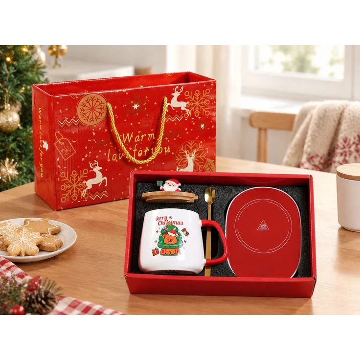 Weihnachts-Geschenkset Keramik-Kaffeetasse mit Weihnachtsmann Motiv und Deckel Rot 28 x 16 x 23 cm – Bild 2