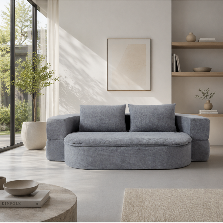 Klappsofa aus Flanellstoff, 3-in-1-Funktion, 200x130x60 cm, Hellgrau – Bild 3