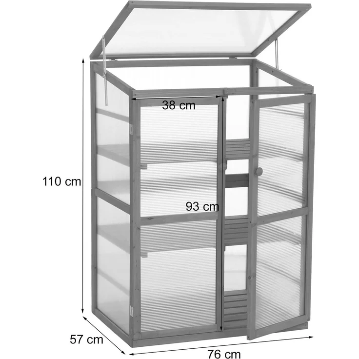 Gewächshaus HWC-Q13, Treibhaus Anzuchthaus Frühbeet Fenster verstellbar Holz FSC®-zertifiziert 110x76x57cm ~ dunkelbraun – Bild 3