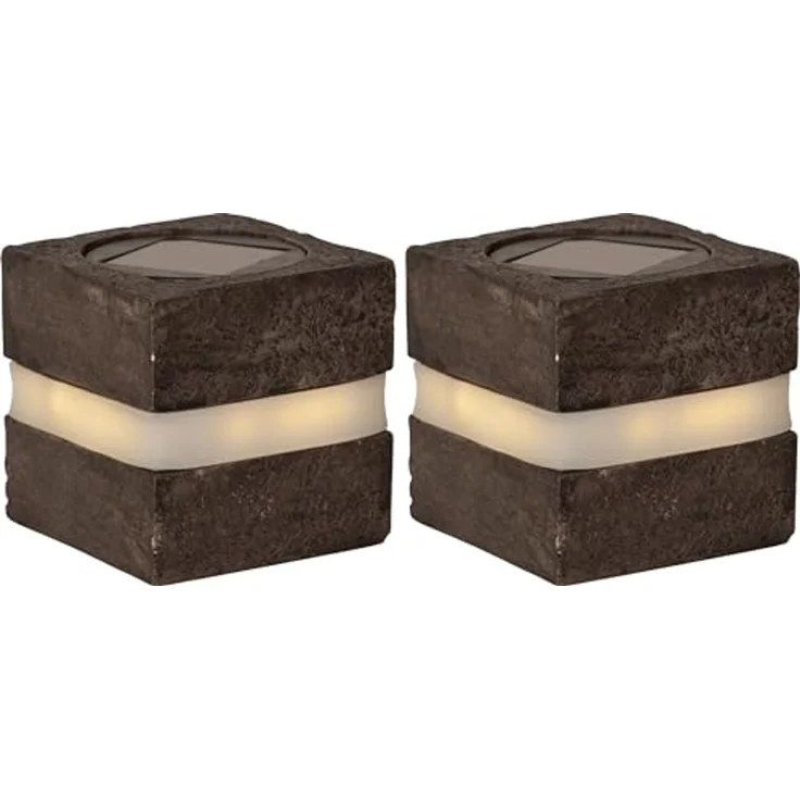 LED-Solar-Dekoration "Stonecube", 2 Stück, grau – Bild 2