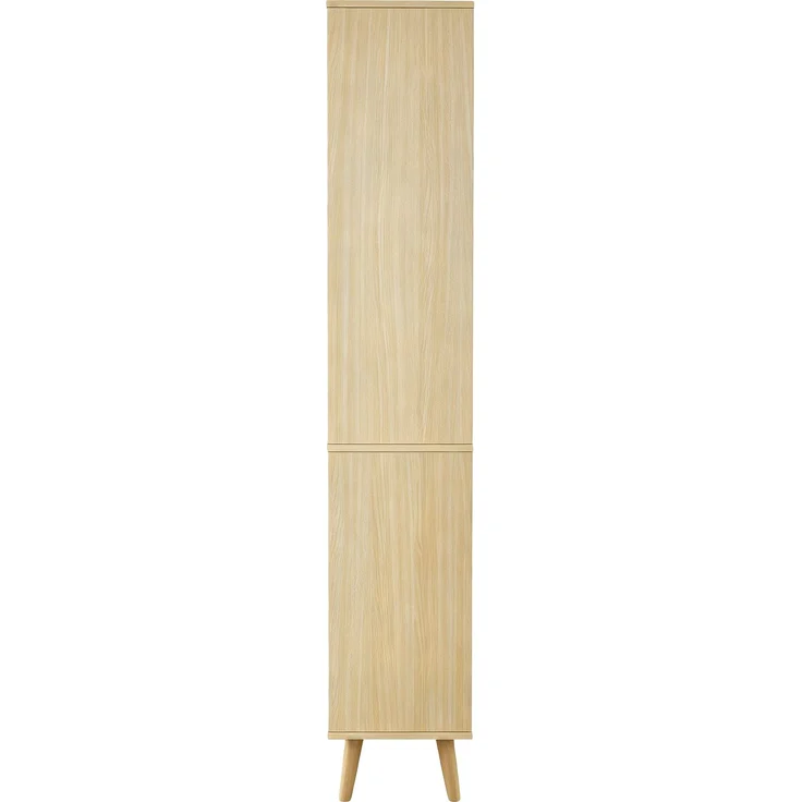 Flieks Badezimmer-Hochschrank 40x30x166 cm, Badschrank aus MDF in Naturholzfarbe mit Rattan-Türen, Schublade, Soft-Close & wendbarer Montage – Bild 7