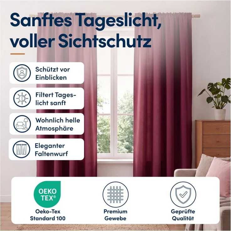 Stoffschmiede Gardine Blickdicht - Kräuselband & Ösen, Kräuselband – Bild 2