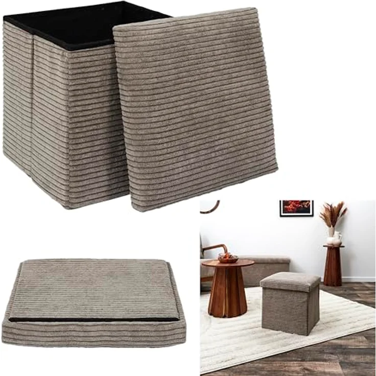 HOME DECO FACTORY, HD0274, Cotele Scott Taupe Faltbare Ottoman-Truhe, Weichheit, Möbel, Sitz, Faltbare Truhe und Bank, 38 x 38 x 38 cm, Sitzhöhe 38 cm, Taupe – Bild 3