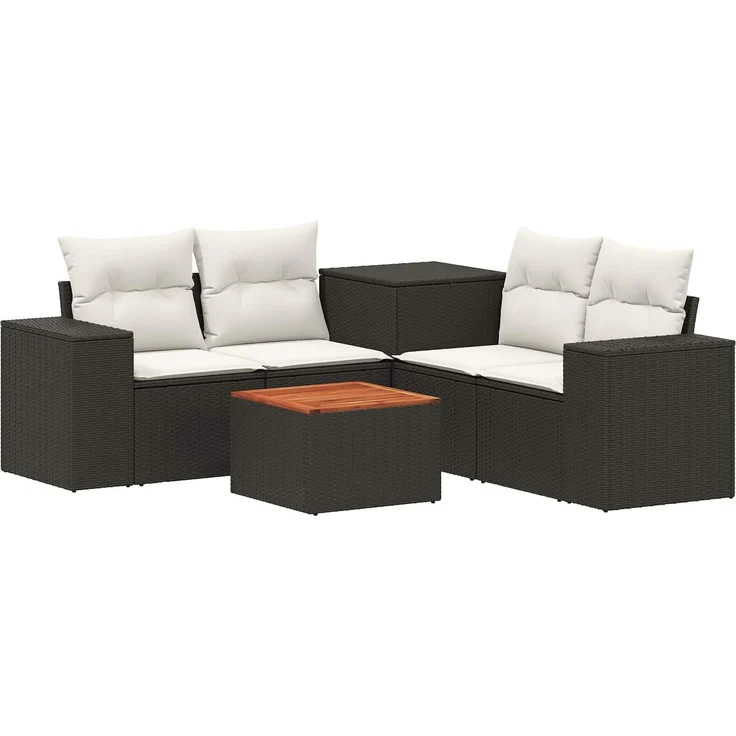 vidaXL Sofa Set 6 stk. Schwarz und Cremeweiß Polyrattan und Stahl 3447560 – Bild 2