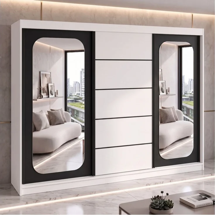 A&J MöbelLand GmbH Schiebetürenschrank BELANO – Moderner Kleiderschrank mit Schiebetüren (Die perfekte Kombination aus modernem Design, hoher Funktionalität und großzügigem Stauraum für Kleidung, Bettwäsche und Accessoires, erhältlich in verschiedenen ... – Bild 2