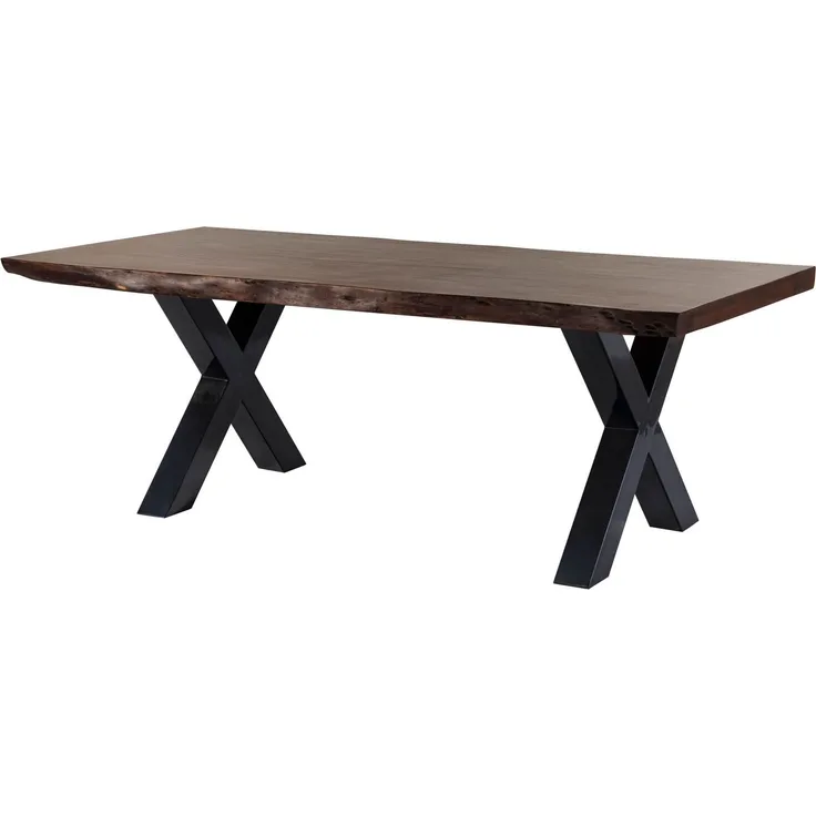 Baumtisch Akazie 220 x 100 x 77 braun lackiert / X-Beine anthrazit glänzend FREEFORM 5