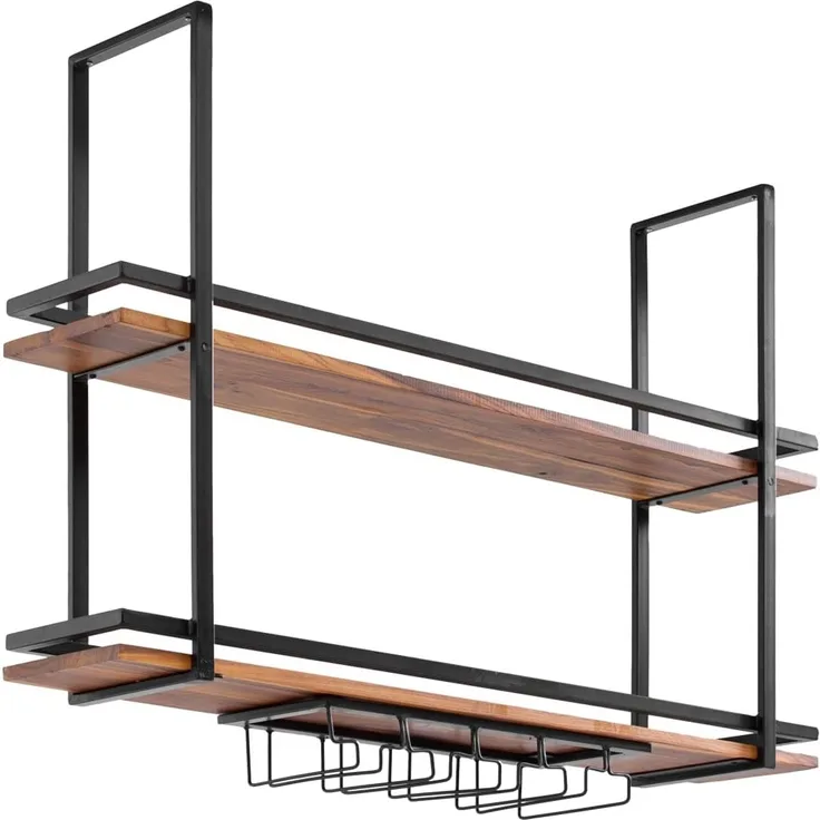 Hängeregal massivum Aro 120 cm Metall Holz braun Deckenregal mit Glashalter Küchenregal Barregal Industrial Design 120x80x25 cm