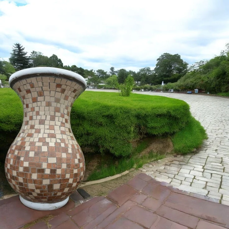 Magnolia L Vase – Quadratischen Mosaikdesign Braun – Höhe 75 cm – Ø 45 cm – Handgefertigt aus Beton & Keramik-Mosaik – Bild 2