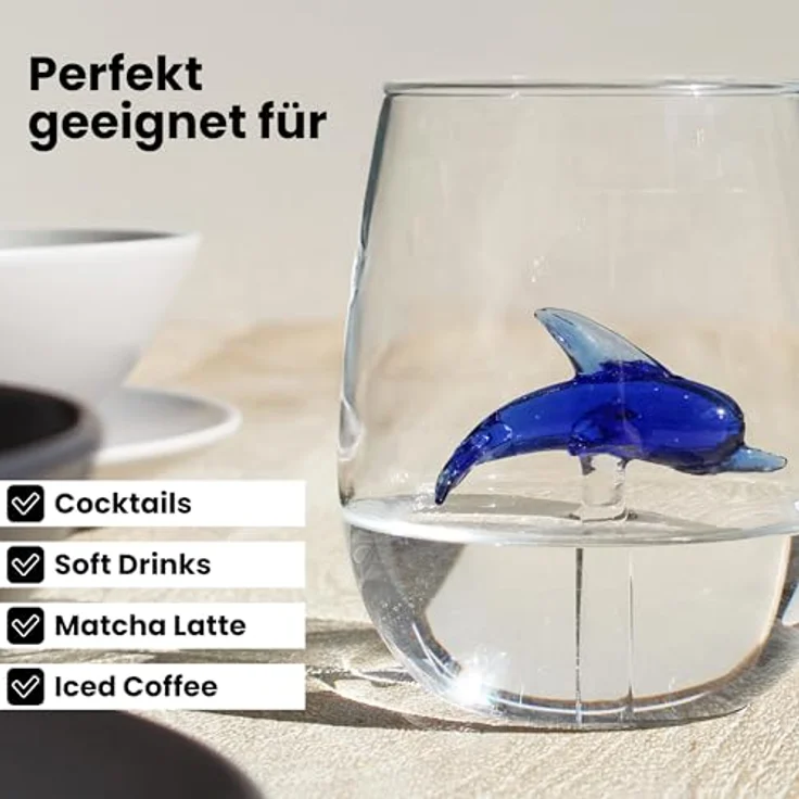 Winkee Glas Winkee - Handgemachtes Delphin Glas, Kristall-Trinkglas, Dessertg – Bild 6
