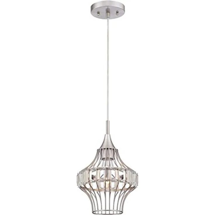 Westinghouse Pendelleuchte Shannon, gebürstetes Nickel, Kristallprismen, 20 cm Durchmesser, längenverstellbares Kabel