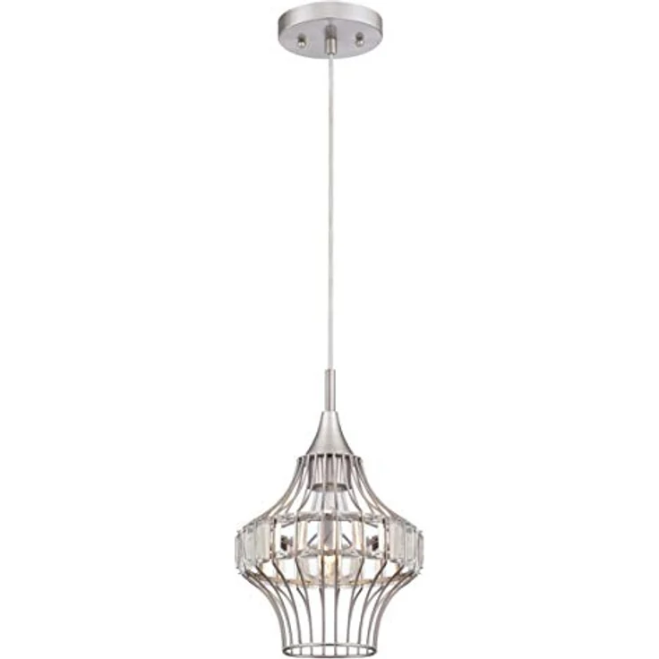 Westinghouse Pendelleuchte Shannon, gebürstetes Nickel, Kristallprismen, 20 cm Durchmesser, längenverstellbares Kabel – Bild 1
