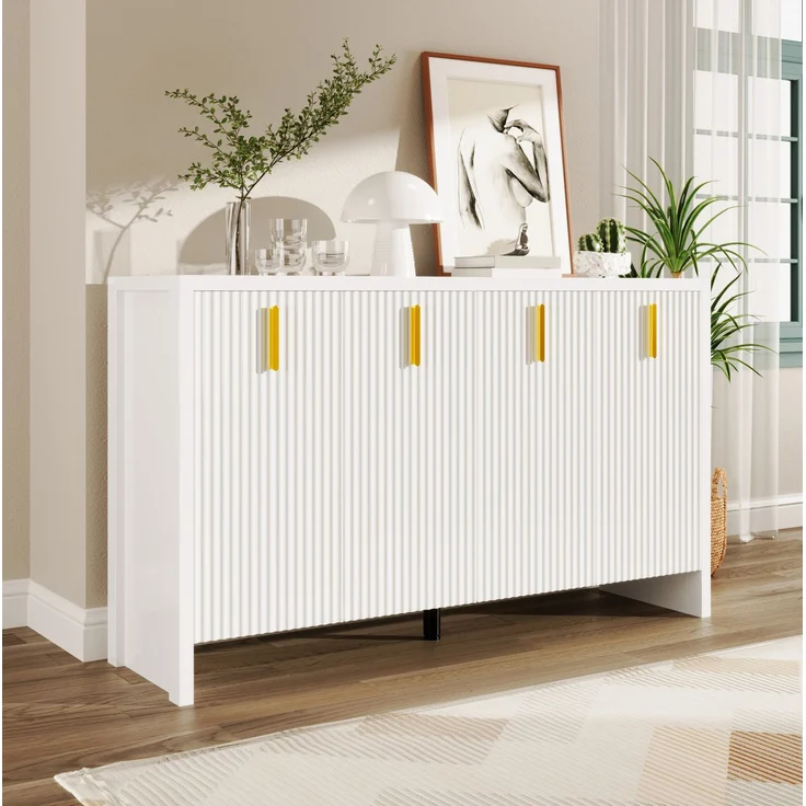 DESVIAE Sideboard mit 4 Türen und verstellbarem Einlegeboden, 140x80x38 cm, Spanplatte, Weiß – Bild 2