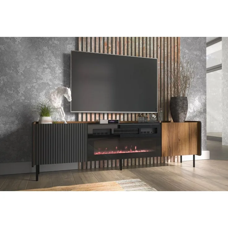 Compleo TV-Schrank zweitürig mit Elektrische Kamin COMO, Realistische LED-Flamme Modern Wohnzimmer