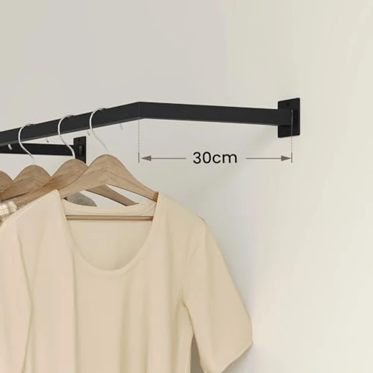 eSituro 2er Set Kleiderstange Wand Rechteck, Garderobenstange Wandmontage, aus Industrierohr, platzsparend, für Flur Küche Wohnzimmer Badezimmer, 50 kg belastbar, 94x6,5x30 cm, Schwarz – Bild 8