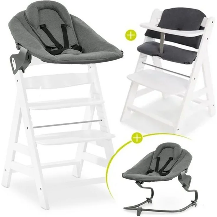 Hauck Hochstuhl Alpha Plus White Newborn Set, Holz Babystuhl ab Geburt inkl. Aufsatz für Neugeborene & Sitzauflage – Bild 4