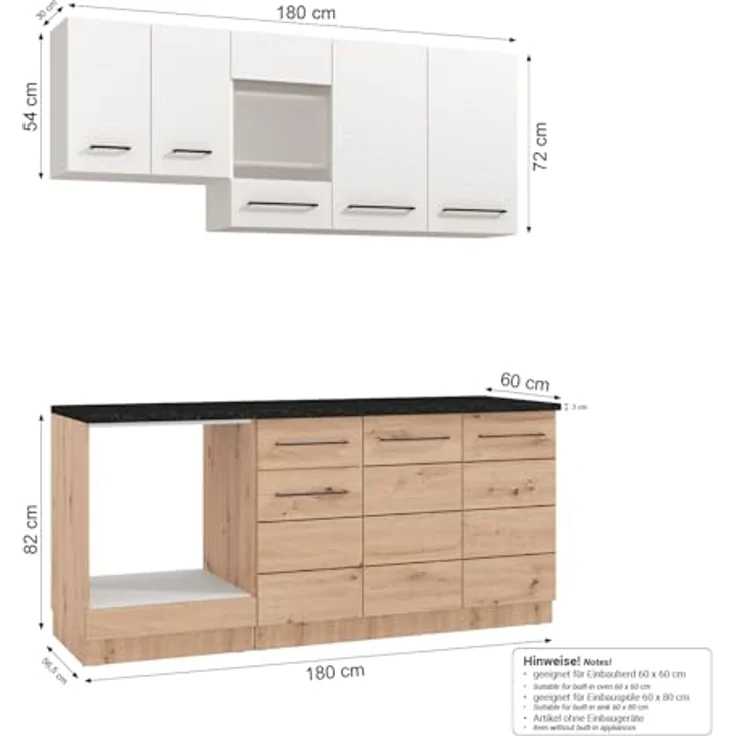 Homestyle4u Küchenleerblock, braun-weißer Küchenblock aus Holz, 180x200x60 cm, mit viel Stauraum und pflegeleichter Oberfläche – Bild 2