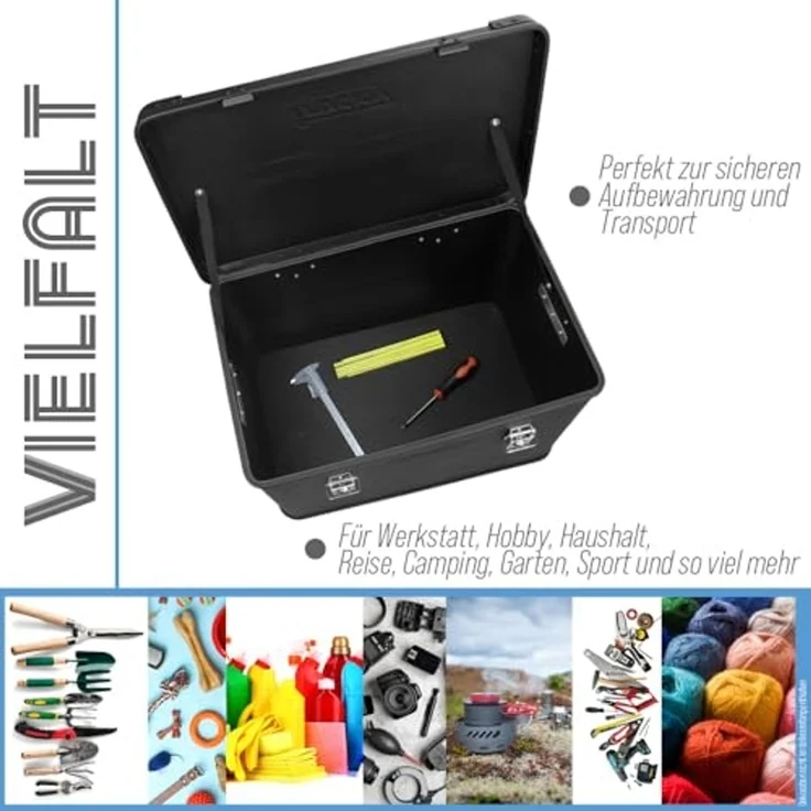Trucky Allzweckkiste Aluminium Box mit Deckel Schwarz Alukiste 75 Liter Aufbewahrungsbox – Bild 5